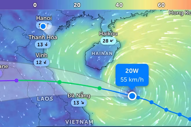 Vị trí áp thấp nhiệt đới lúc 14 giờ 50 phút. (Ảnh: Zoom Earth).