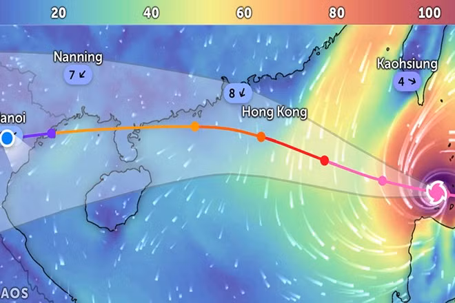 Vị trí siêu bão Ragasa lúc 14 giờ 30 phút ngày 22/9. (Ảnh: Zoom Earth)