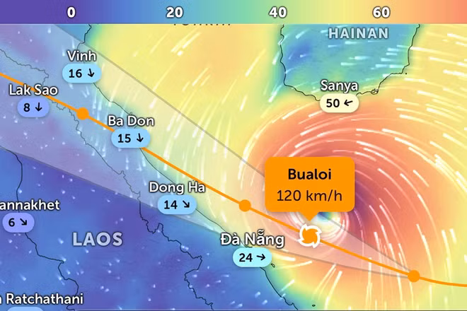 Vị trí bão số 10 lúc 8 giờ 15 phút ngày 28/9. Ảnh: Zoom Earth.