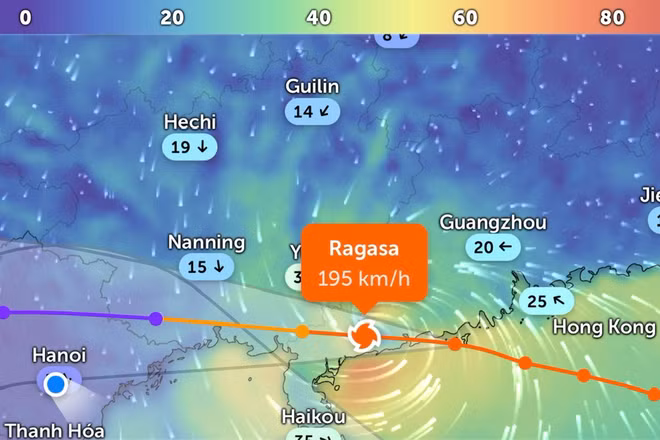 Vị trí tâm bão số 9 lúc 20 giờ ngày 24/9. (Ảnh Zoom Earth)