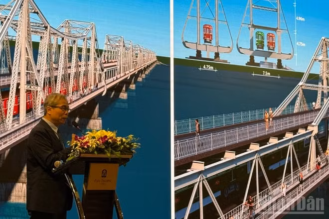 Các đại biểu trao đổi về các giải pháp bảo tồn, phát huy giá trị cầu Long Biên.
