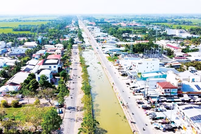 Một góc đô thị xã Vị Thủy nhìn từ trên cao.