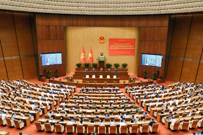 Quang cảnh Hội nghị toàn quốc sơ kết 1 năm vận hành mô hình tổ chức tổng thể của hệ thống chính trị và mô hình chính quyền 3 cấp. (Ảnh: THỦY NGUYÊN)