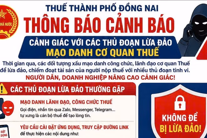 Thuế thành phố Đồng Nai cảnh báo thủ đoạn mạo danh công chức, lãnh đạo để lừa đảo. (Ảnh: Thuế thành phố Đồng Nai cung cấp)
