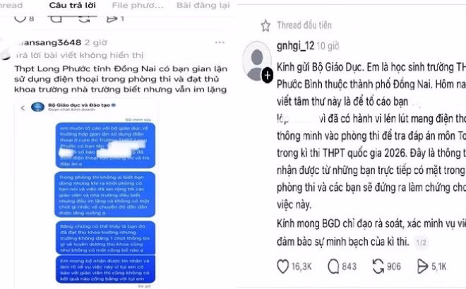 Tài khoản trên mạng xã hội đăng tải các nội dung có liên quan việc gian lận trong thi cử. (Ảnh: Công an thành phố Đồng Nai cung cấp)