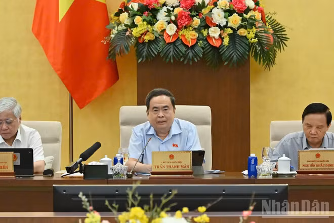Chủ tịch Quốc hội Trần Thanh Mẫn phát biểu ý kiến tại phiên họp. (Ảnh: THỦY NGUYÊN)