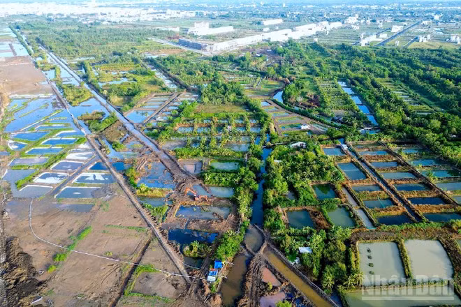 Một góc "mặt bằng sạch" phục vụ Dự án nâng cấp, mở rộng Cảng Hàng không Cà Mau (bên trái) do Trung tâm Phát triển quỹ đất tỉnh Cà Mau thực hiện. 