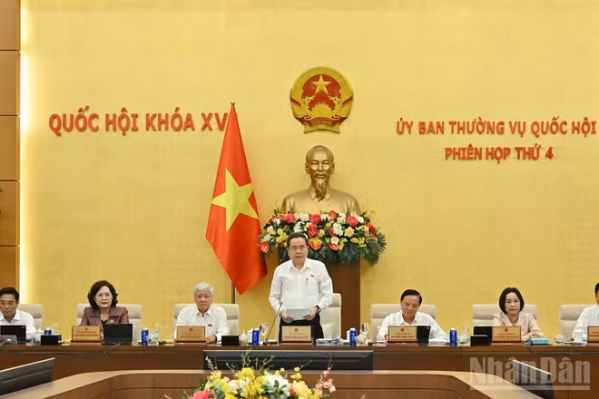 Chủ tịch Quốc hội Trần Thanh Mẫn phát biểu tại Phiên họp thứ 4 của Ủy ban Thường vụ Quốc hội (tháng 7/2026). (Ảnh: DUY LINH)