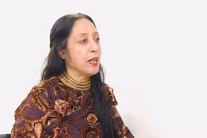 Giáo sư Reena Marwah, giảng viên Đại học Delhi, Tổng Thư ký Hiệp hội các học giả châu Á nói về những thành tựu nổi bật trong quan hệ song phương và triển vọng hợp tác giữa hai nước trong giai đoạn tới. (Ảnh: Ngọc Thúy/TTXVN)
