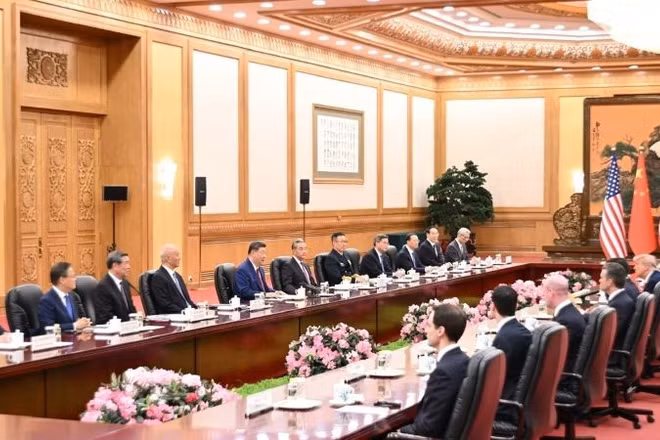 Cuộc hội đàm giữa Chủ tịch Trung Quốc Tập Cận Bình và Tổng thống Mỹ Donald Trump tại Bắc Kinh ngày 14/5/2026. (Ảnh: THX/TTXVN)
