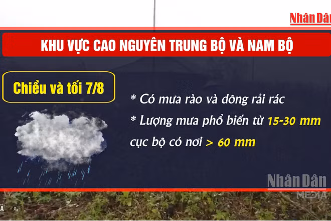 [Video] Chiều và tối 7/8, nhiều khu vực tiếp tục có mưa dông, cục bộ mưa to