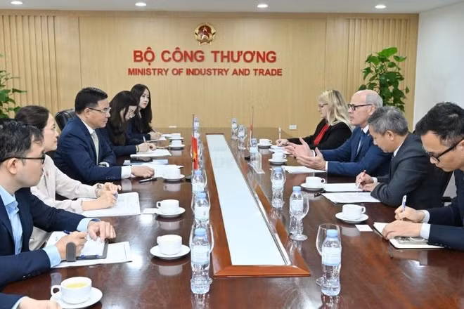 Bộ trưởng Công thương Lê Mạnh Hùng tiếp xã giao Đại sứ Canada tại Việt Nam Jim Nickel.