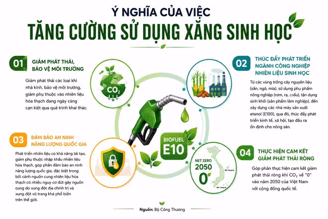 Áp dụng xăng sinh học E10 trên phạm vi toàn quốc.