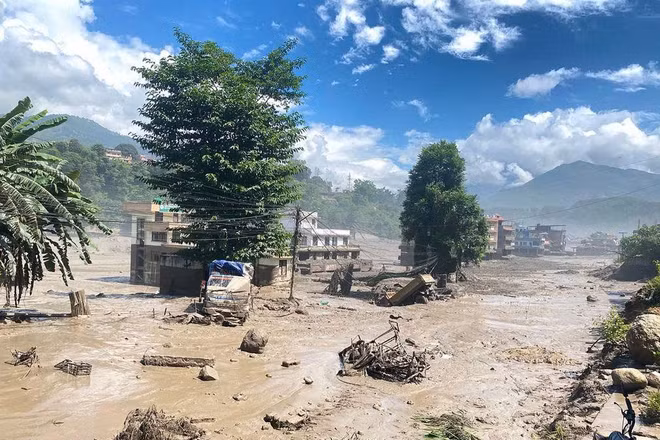 Lũ quét tại huyện Nuwakot, Nepal. (Ảnh: Tân Hoa xã)
