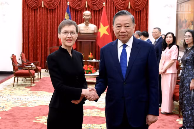 Tổng Bí thư, Chủ tịch nước Tô Lâm và Thủ tướng Công quốc Liechtenstein Brigitte Haas. (Ảnh: ĐĂNG KHOA)