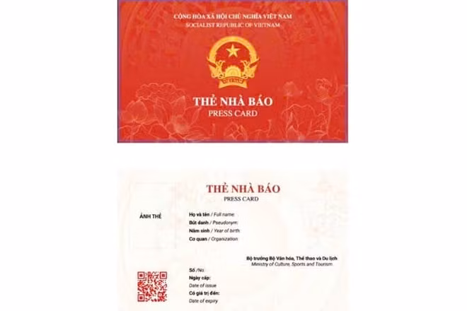 Mẫu thẻ nhà báo giai đoạn 2026-2030. 
