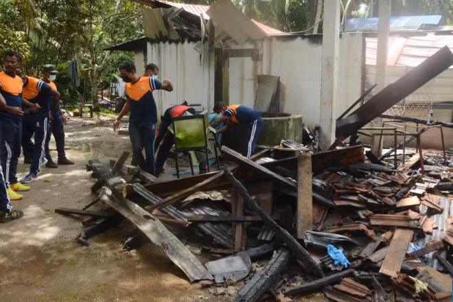 Hiện trường vụ cháy tại viện dưỡng lão Mawpiya Sevana. (Ảnh: Tân Hoa xã)
