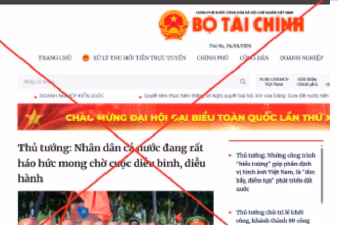 Một trong số trang thông tin giả mạo Bộ Tài chính. 