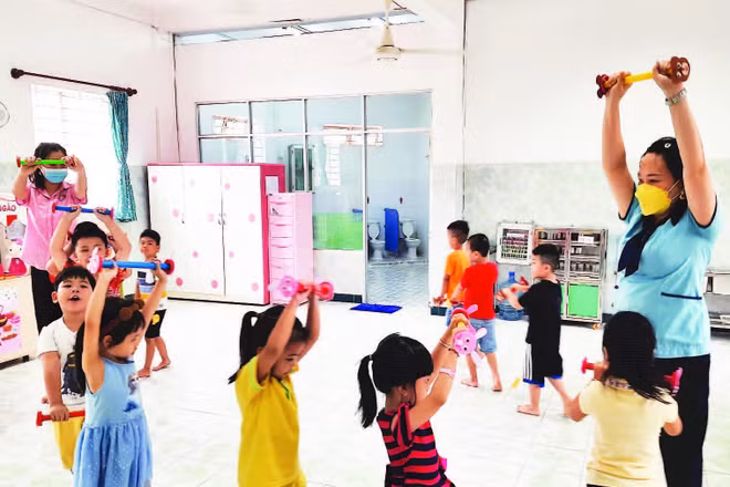 Giờ học của học sinh Trường mầm non Tuổi thơ 7, phường Xuân Hòa, Thành phố Hồ Chí Minh.