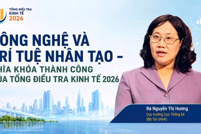 Bà Nguyễn Thị Hương, Cục trưởng Cục Thống kê, Bộ Tài chính nhấn mạnh về vai trò, vị trí của tổng điều tra kinh tế 2026. (Ảnh có sử dụng yếu tố AI)