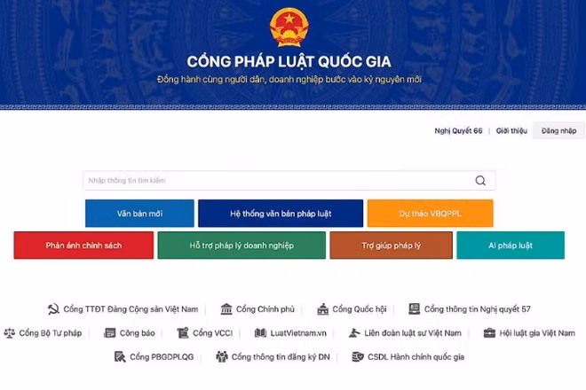 Giao diện của Cổng Pháp luật quốc gia.