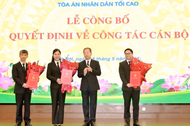 Chánh án Tòa án nhân dân tối cao trao Quyết định bổ nhiệm cho ba đồng chí.