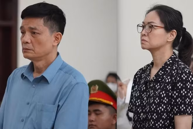 Bị cáo Nguyễn Thanh Phong và Trần Việt Nga tại phiên tòa phúc thẩm.