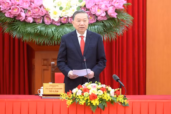 Tổng Bí thư, Chủ tịch nước Tô Lâm phát biểu tại cuộc làm việc với Hội đồng Lý luận Trung ương. (Ảnh: ĐĂNG KHOA)