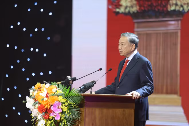 Tổng Bí thư, Chủ tịch nước Tô Lâm phát biểu tại buổi lễ. (Ảnh: NGÔ TUẤN)