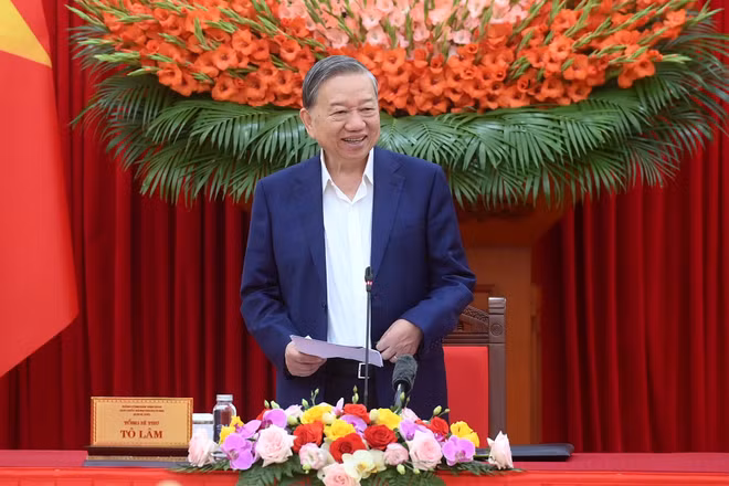 Tổng Bí thư Tô Lâm phát biểu chỉ đạo tại cuộc làm việc. (Ảnh: ĐĂNG KHOA)