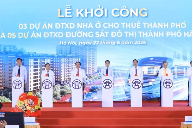 Thủ tướng Chính phủ Lê Minh Hưng và lãnh đạo thành phố Hà Nội phát động khởi công 5 dự án đường sắt đô thị và 3 dự án nhà ở cho thuê tại Hà Nội.