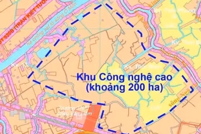Bản đồ quy hoạch Khu công nghệ cao Cần Thơ đặt tại phường Ô Môn. (Ảnh: Ủy ban nhân dân Cần Thơ)