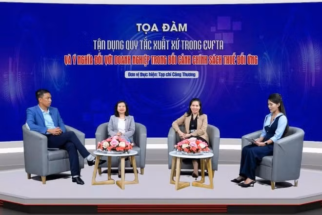 Tọa đàm “Tận dụng quy tắc xuất xứ trong EVFTA và ý nghĩa đối với doanh nghiệp trong bối cảnh chính sách thuế đối ứng”. (Ảnh: A.N)