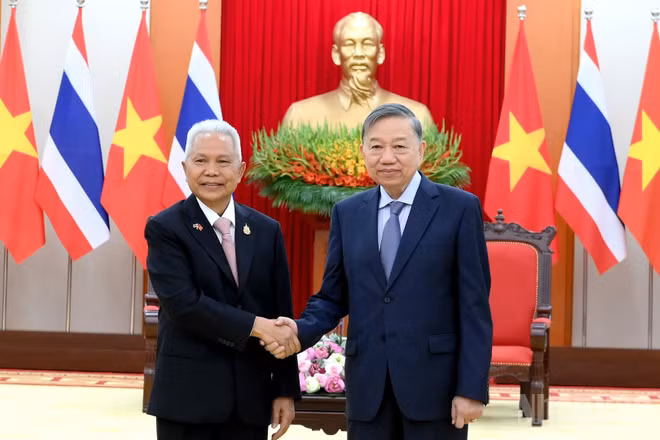 Tổng Bí thư, Chủ tịch nước Tô Lâm tiếp Chủ tịch Quốc hội kiêm Chủ tịch Hạ viện Vương quốc Thái Lan Sophon Zaram. (Ảnh: ĐĂNG KHOA)