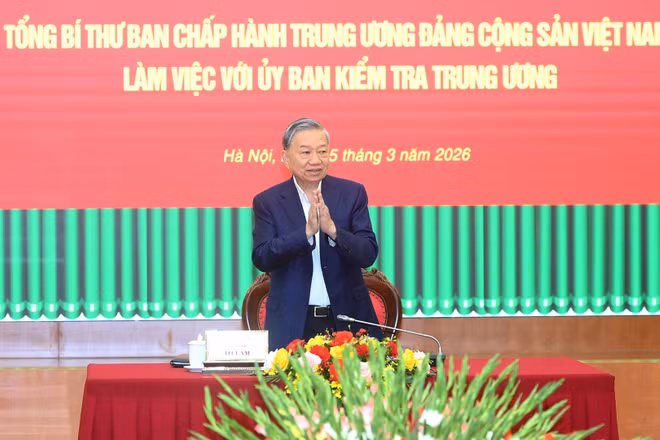 Tổng Bí thư Tô Lâm chủ trì cuộc làm việc với Ủy Ban Kiểm tra Trung ương. (Ảnh: ĐĂNG KHOA)