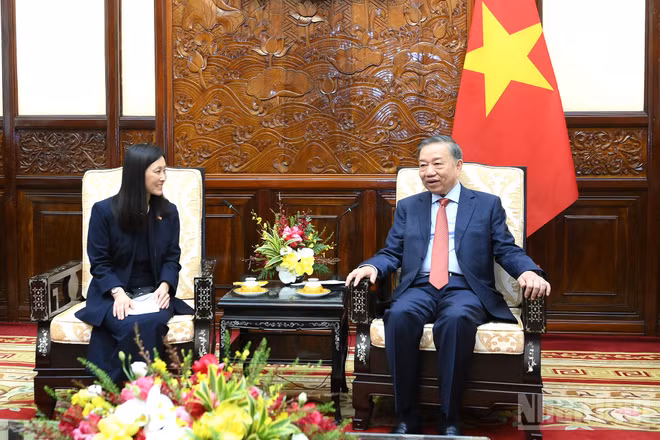 Tổng Bí thư, Chủ tịch nước Tô Lâm với Đại sứ Hợp chúng quốc Hoa Kỳ Jennifer Wicks McNamara. (Ảnh: ĐĂNG KHOA)