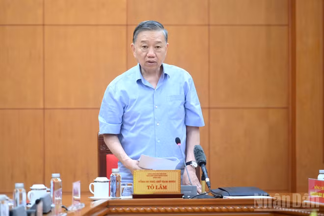 Tổng Bí thư, Chủ tịch nước Tô Lâm phát biểu tại cuộc làm việc. (Ảnh: NGUYỄN ĐĂNG KHOA)