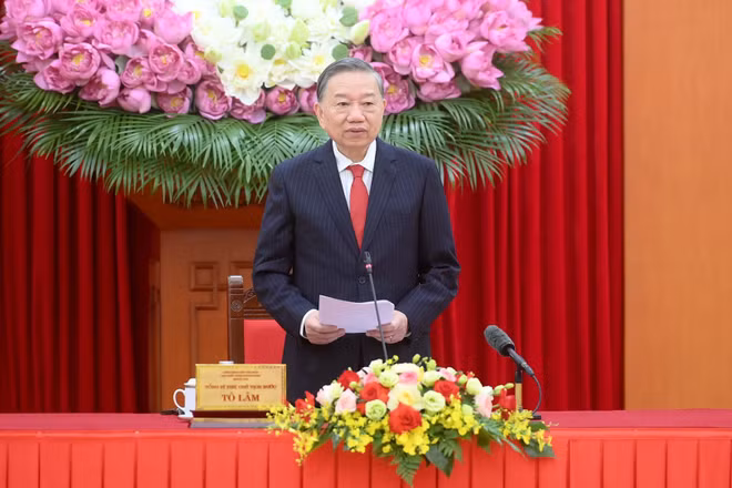 Tổng Bí thư, Chủ tịch nước Tô Lâm phát biểu tại cuộc làm việc với Hội đồng Lý luận Trung ương. (Ảnh: ĐĂNG KHOA)