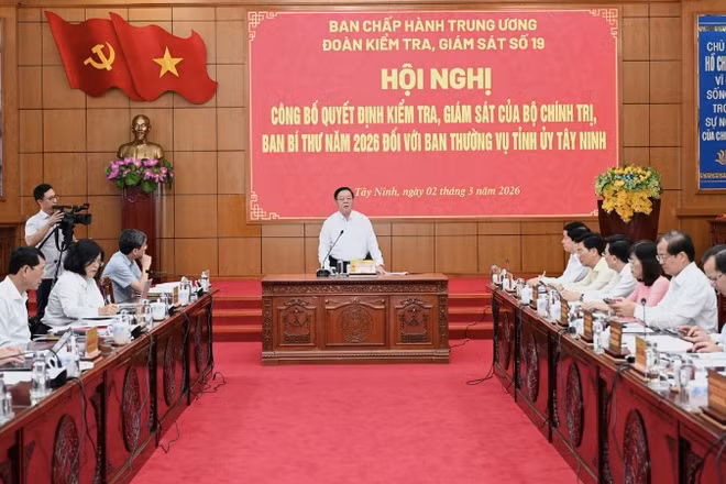 Đoàn kiểm tra, giám sát số 19 của Bộ Chính trị, Ban Bí thư tổ chức hội nghị công bố quyết định giám sát năm 2026 Ban Thường vụ Tỉnh ủy Tây Ninh.