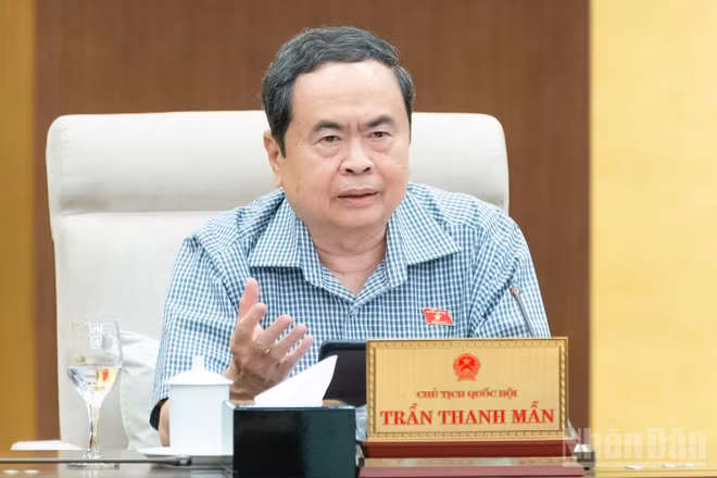 Chủ tịch Quốc hội Trần Thanh Mẫn phát biểu ý kiến tại phiên họp. (Ảnh: DUY LINH)