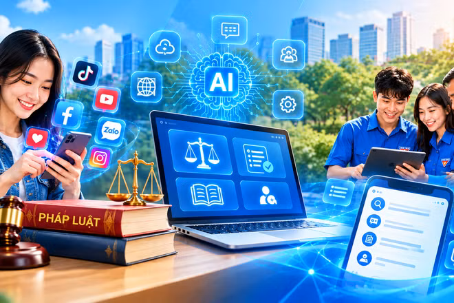 Luật Phổ biến, giáo dục pháp luật năm 2026 khuyến khích tổ chức, cá nhân tham gia, hỗ trợ thực hiện phổ biến, giáo dục pháp luật thông qua nền tảng số, mạng xã hội, trí tuệ nhân tạo theo quy định của pháp luật. (Ảnh minh họa có sử dụng yếu tố AI)