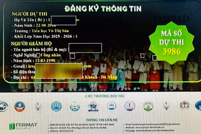 Thông tin người dân đăng ký cho con “Thi toán Timo”. (Ảnh: Công an cung cấp)