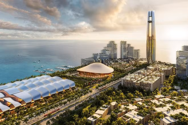 Phối cảnh Trung tâm hội nghị và Triển lãm cùng Nhà hát đa năng APEC Phú Quốc. (Ảnh: Sun Group)