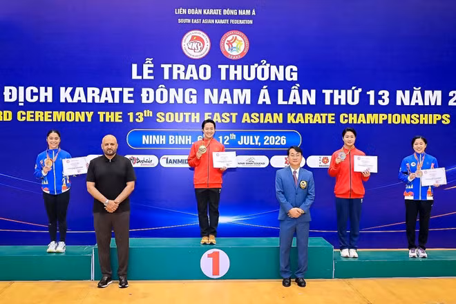 Ngọc Trâm giành HCV cá nhân tại Giải karate vô địch Đông Nam Á 2026 tranh tài ở Ninh Bình. Ảnh | AKF