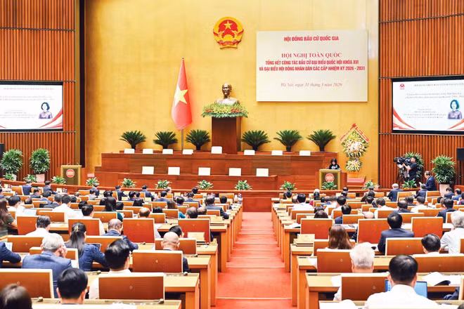 Quang cảnh hội nghị toàn quốc tổng kết công tác bầu cử đại biểu Quốc hội khóa XVI và đại biểu hội đồng nhân dân các cấp nhiệm kỳ 2026-2031. (Ảnh DUY LINH)