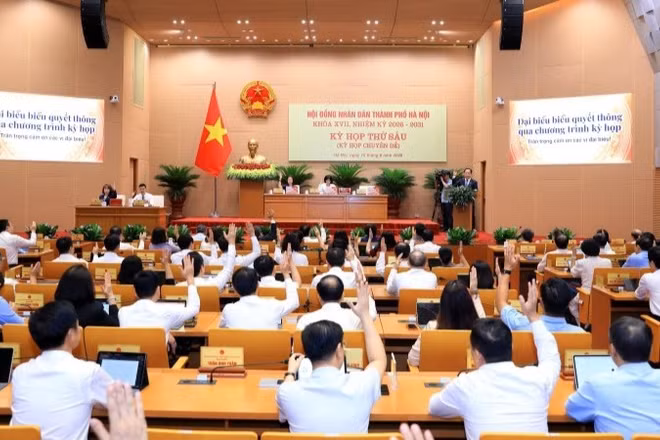 Quang cảnh Kỳ họp thứ 6 Hội đồng nhân dân thành phố Hà Nội khóa XVII. (Ảnh: HĐND TP)