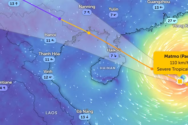 Vị trí bão số 11 lúc 15 giờ ngày 4/10. (Ảnh: Zoom Earth)