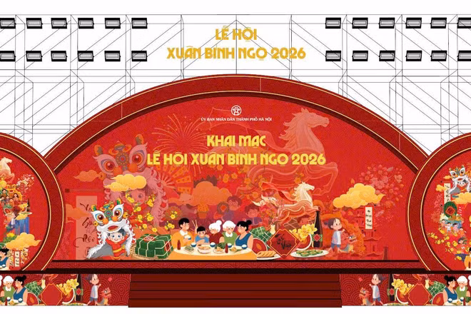 Phối cảnh sân khấu khai mạc Lễ hội Xuân Bính Ngọ 2026 của Hà Nội.