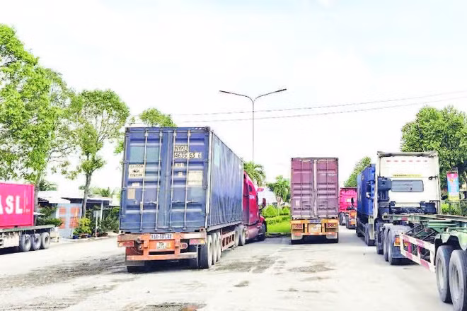 Hàng hóa đang chờ làm thủ tục xuất khẩu tại Cửa khẩu Bình Hiệp, Tây Ninh.