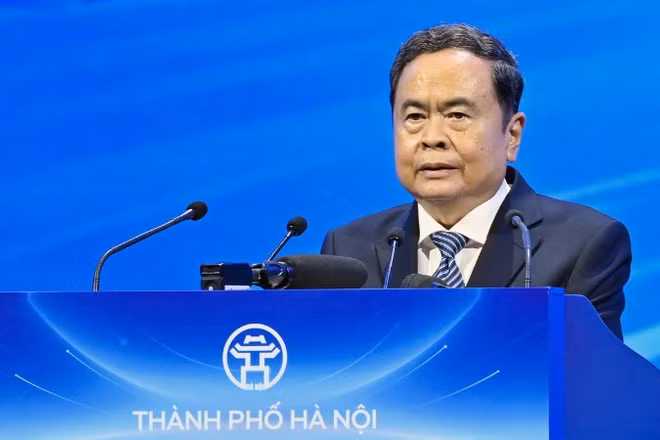 Chủ tịch Quốc hội Trần Thanh Mẫn phát biểu tại Hội nghị. (Ảnh: THỦY NGUYÊN)
